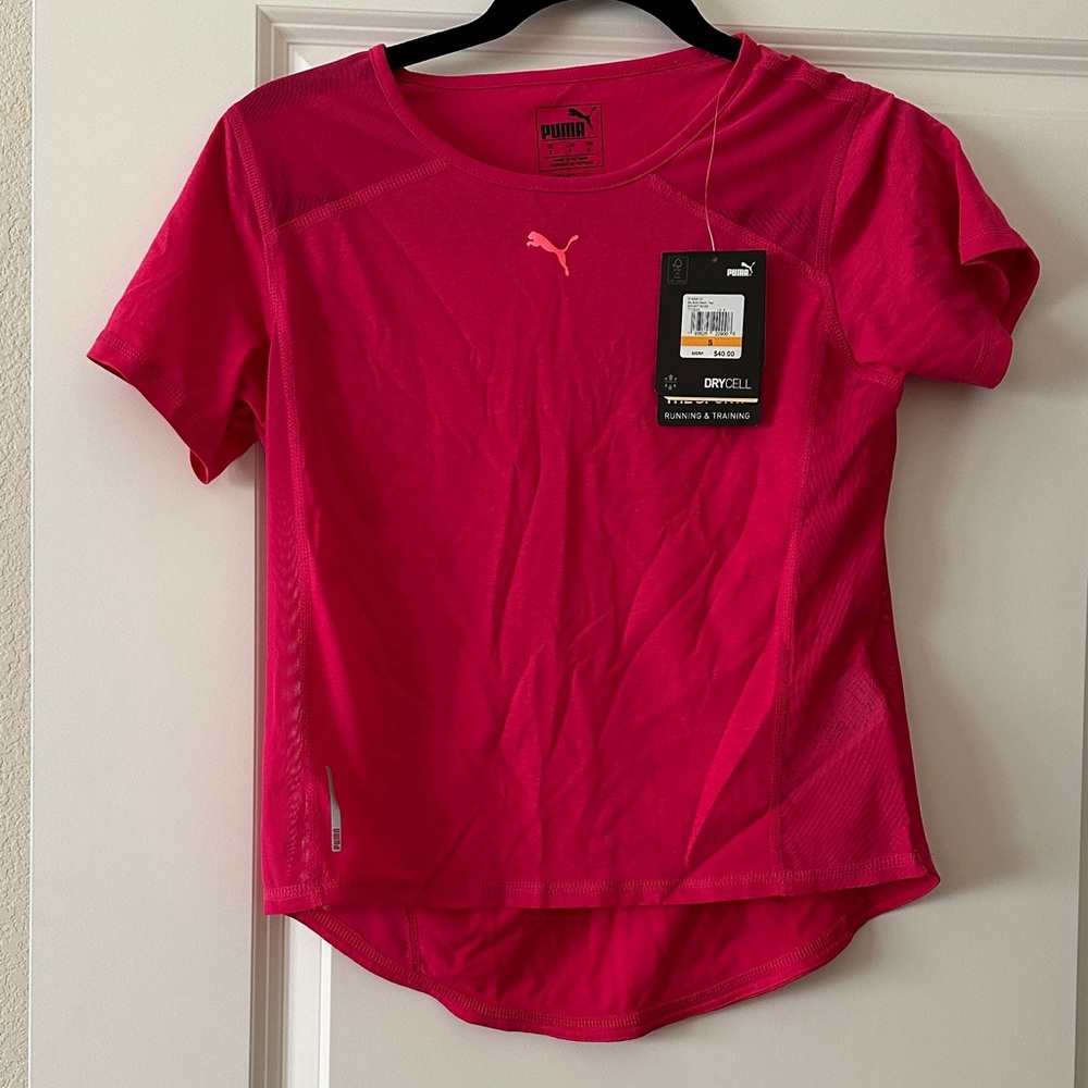 NWT Sz S Puma Women's Vibrant Bright Rose Pink Short Sleeve w/Mesh Tee